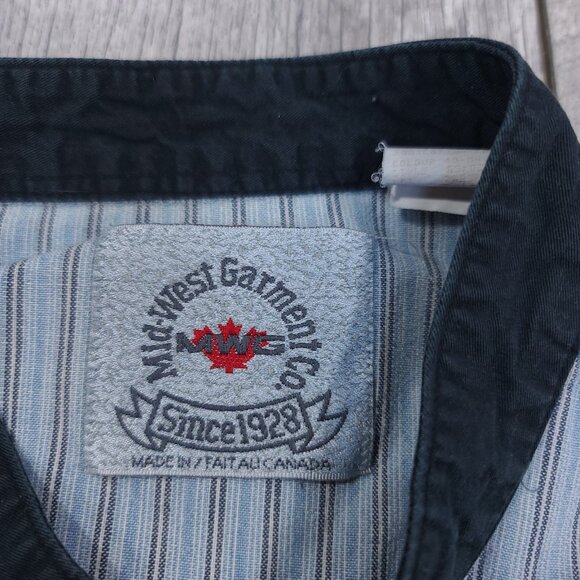 Mid West Garment Shirt Mens XL Blue Striped Blade Collar Vintage MWG Button Snap - Picture 6 of 7